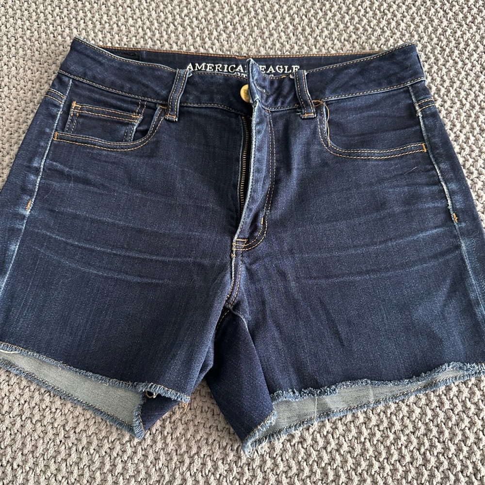 American Eagle Outfitters Navy High-Rise Cutoff Denim Shorts